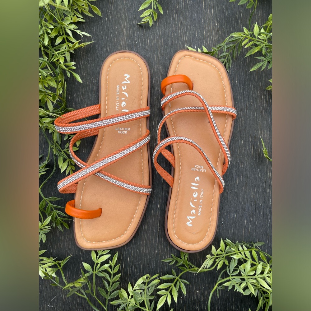 Embellished Orange Sandals.